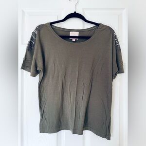 Romeo & Juliet Couture | Olive Studded Shoulder Tee | Beaded Detail
